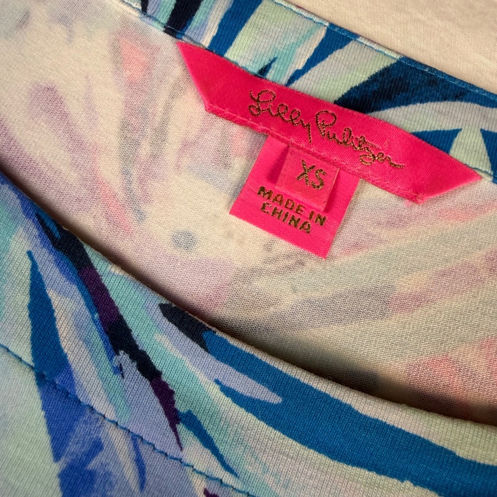 Lilly Pulitzer Dress Womens XS Blue Pink Floral Ruffle Sleeve Resort EUC